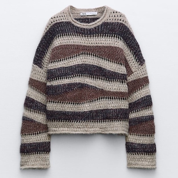 🆕 Zara Patchwork Knit Sweater | S | Multicolor - Picture 1 of 10